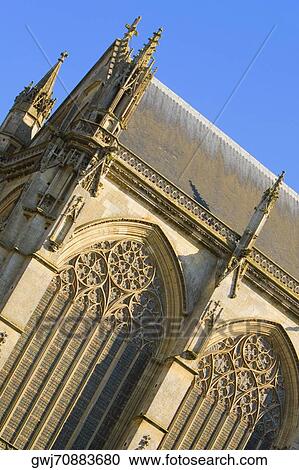 Stock Image - Low angle view of a cathedral, Le Mans Cathedral, Le Mans, France. Fotosearch