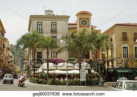 Low angle view of a clock tower, Piazza Tasso, Sorrento, Naples Province, Campania, Italy View Large Photo Image Stock Photograph - Low angle view of a clock tower, Piazza Tasso, Sorrento, Naples Province, Campania, Italy. Fotosearch