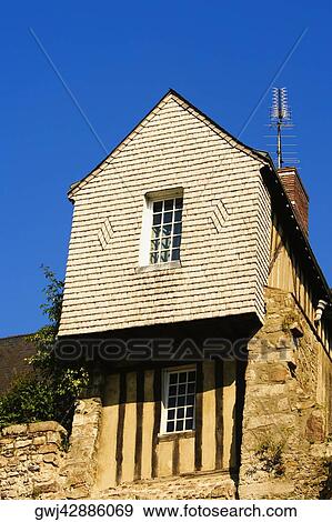 Stock Photo - Low angle view of a medieval house, Le Mans, Sarthe, Pays-de-la-Loire, France. Fotosearch