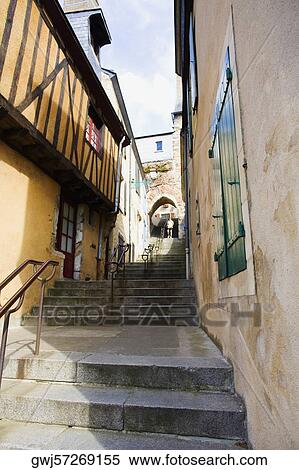 Stock Photography - Low angle view of buildings along a staircase, Escalier de la Grande Poterne, Le Mans, Sarthe, France. Fotosearch
