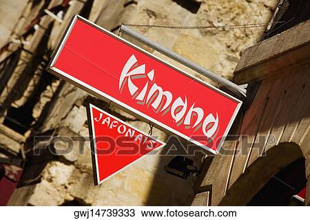 Stock Image - Low angle view of signboards in a street, Vieux Bordeaux, Bordeaux, France. Fotosearch