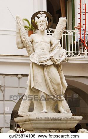 Stock Photograph - Low angle view of the statue of Saint Andrew, Costiera Amalfitana, Amalfi, Salerno, Campania, Italy. Fotosearch