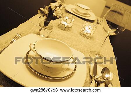 Place setting on a dining table View Large Photo Image Stock Image - Place setting on a dining table. Fotosearch