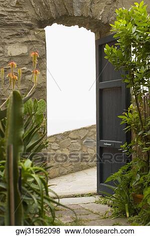 Plants at a doorway, Cinque Terre National Park, La Spezia, Liguria, Italy View Large Photo Image Stock Photo - Plants at a doorway, Cinque Terre National Park, La Spezia, Liguria, Italy. Fotosearch