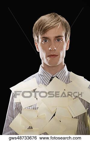 Portrait of a businessman covered with adhesive notes View Large Photo Image Stock Photograph - Portrait of a businessman covered with adhesive notes. Fotosearch