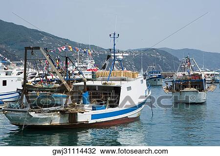 Stock Image - Ships in the sea, Italian Riviera, Santa Margherita Ligure, Genoa, Liguria, Italy. Fotosearch