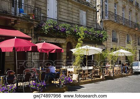 Sidewalk cafe at the roadside, Porte Cailhau, Vieux Bordeaux, Bordeaux, France View Large Photo Image Stock Photograph - Sidewalk cafe at the roadside, Porte Cailhau, Vieux Bordeaux, Bordeaux, France. Fotosearch