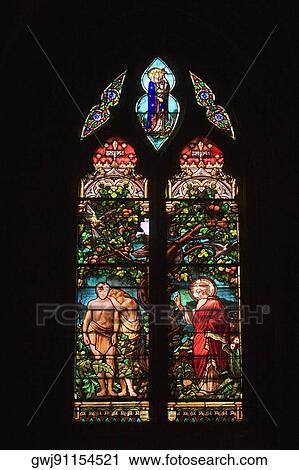 Stock Image - Stained glass window of a church, Eglise St Pierre, Bordeaux, Aquitaine, France. Fotosearch