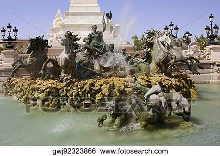 Statue at a fountain, Fontaine Des Quinconces, Monument Aux Girondins, Bordeaux, Aquitaine, France View Large Photo Image Stock Photograph - Statue at a fountain, Fontaine Des Quinconces, Monument Aux Girondins, Bordeaux, Aquitaine, France. Fotosearch