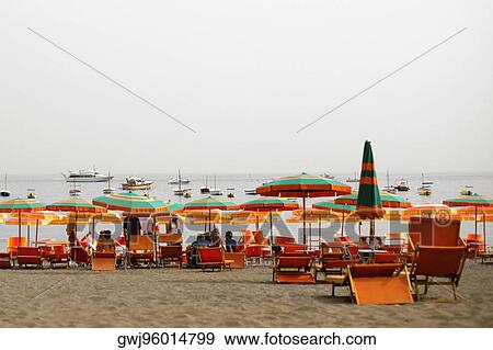 Stock Photo - Tourists on the beach, Spiaggia Grande, Positano, Amalfi Coast, Salerno, Campania, Italy. Fotosearch