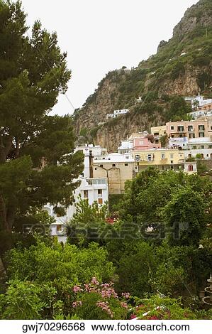 Town on a hill, Positano, Amalfi Coast, Salerno, Campania, Italy View Large Photo Image Stock Photo - Town on a hill, Positano, Amalfi Coast, Salerno, Campania, Italy. Fotosearch