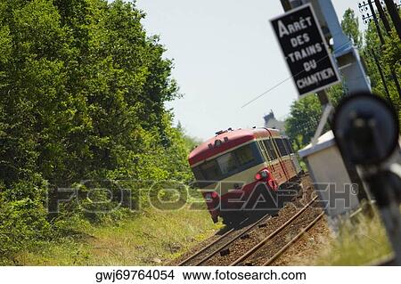Picture - Train on a railroad track, Loire Valley, France. Fotosearch