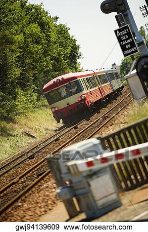 Train on a railroad track, Loire Valley, France View Large Photo Image Stock Photo - Train on a railroad track, Loire Valley, France. Fotosearch