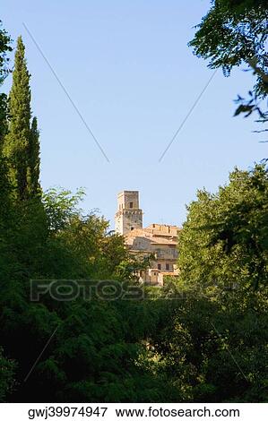 Trees in front of a building, Monteriggioni, Siena Province, Tuscany, Italy View Large Photo Image Stock Photo - Trees in front of a building, Monteriggioni, Siena Province, Tuscany, Italy. Fotosearch