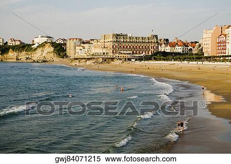 Waves on the beach, Grande Plage, Hotel du Palais, Biarritz, France View Large Photo Image Stock Photography - Waves on the beach, Grande Plage, Hotel du Palais, Biarritz, France. Fotosearch