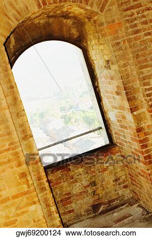 Window of a building, La Rognosa, San Gimignano, Siena Province, Tuscany, Italy View Large Photo Image Picture - Window of a building, La Rognosa, San Gimignano, Siena Province, Tuscany, Italy. Fotosearch