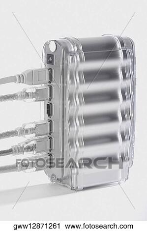 Stock Image - Close-up of a network connection plug. Fotosearch