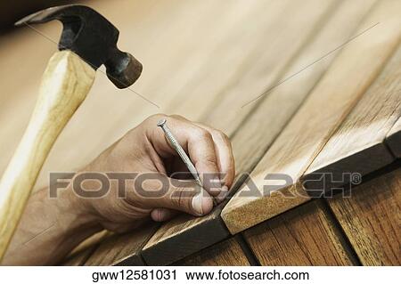 Close-up of a person's hand nailing a plank View Large Photo Image Stock Image - Close-up of a person's hand nailing a plank. Fotosearch