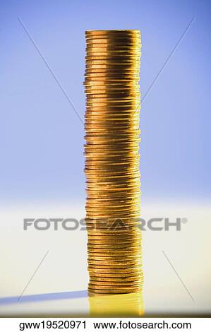 Stock Image - Close-up of a stack of coins. Fotosearch