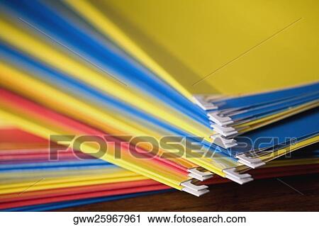 Stock Image - Close-up of a stack of files. Fotosearch