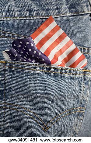 Close-up of an American flag in the pocket of a pair of jeans View Large Photo Image Stock Image - Close-up of an American flag in the pocket of a pair of jeans. Fotosearch
