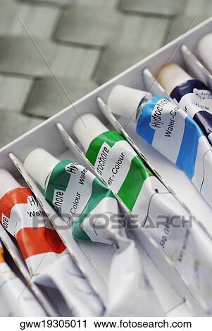 Stock Image - Close-up of colored tubes. Fotosearch