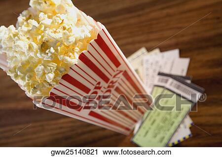 Stock Image - Close-up of popcorn in a carton. Fotosearch