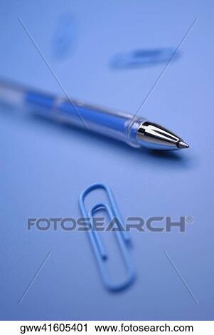 Stock Image - Pen with paper clips. Fotosearch