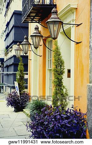 Stock Image - Row houses in a city, Savannah, Georgia, USA. Fotosearch