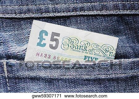 Close-up of a five pound note in a back pocket View Large Photo Image Stock Image - Close-up of a five pound note in a back pocket. Fotosearch