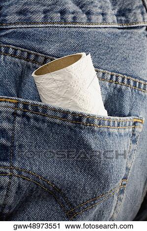 Close-up of a paper towel roll in the pocket of a pair of jeans View Large Photo Image Stock Image - Close-up of a paper towel roll in the pocket of a pair of jeans. Fotosearch