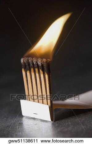 Stock Image - Close-up of burning matchsticks in a matchbox. Fotosearch