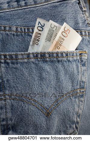 Close-up of euro notes in the pocket of a pair of jeans View Large Photo Image Stock Image - Close-up of euro notes in the pocket of a pair of jeans. Fotosearch