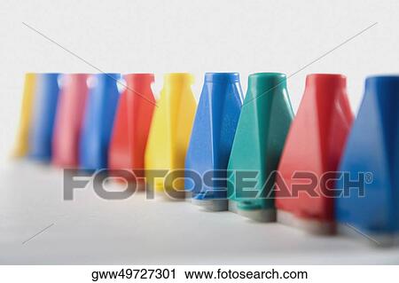 Stock Image - Close-up of kaleidoscopes arranged in a row. Fotosearch