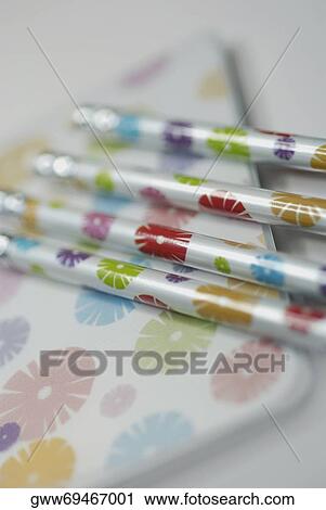 Stock Image - Close-up of pencils in a row. Fotosearch