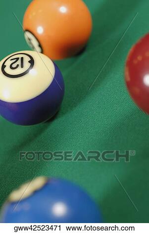 Stock Image - Close-up of pool balls. Fotosearch