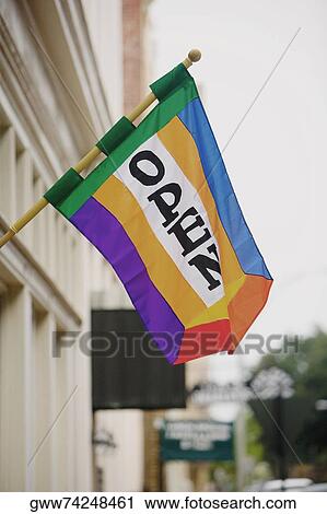 Stock Image - Close-up of text written on a flag. Fotosearch