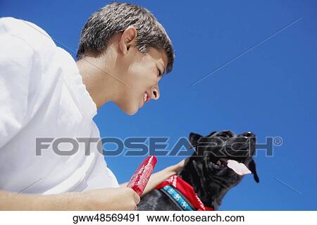 Low angle view of a boy holding an ice-cream with a dog beside him View Large Photo Image Stock Image - Low angle view of a boy holding an ice-cream with a dog beside him. Fotosearch