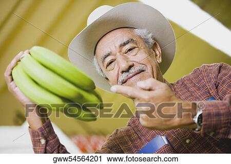 Low angle view of a senior man holding a bunch of bananas View Large Photo Image Stock Image - Low angle view of a senior man holding a bunch of bananas. Fotosearch