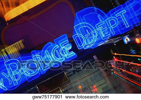 Neon sign on a police station, New York City, New York State, USA View Large Photo Image Stock Image - Neon sign on a police station, New York City, New York State, USA. Fotosearch