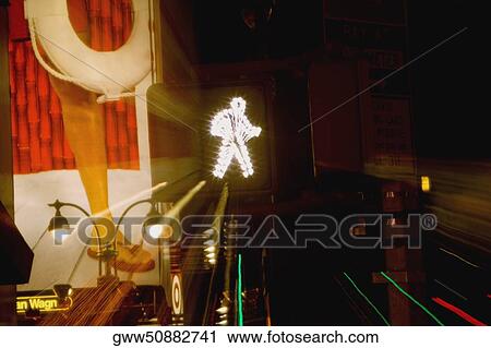 Pedestrian crossing sign lit up at night, New York City, New York State, USA View Large Photo Image Stock Image - Pedestrian crossing sign lit up at night, New York City, New York State, USA. Fotosearch