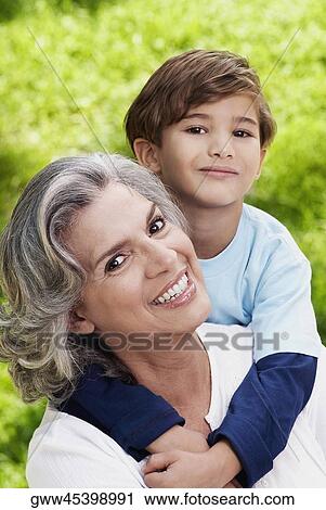 Stock Image - Portrait of a grandmother with her grandson. Fotosearch