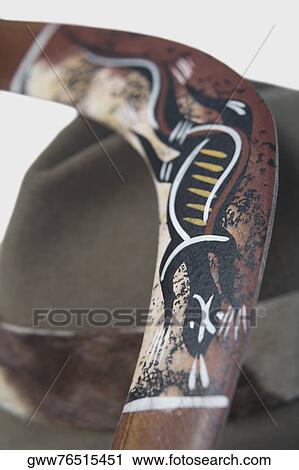 Close-up of a boomerang on a hat View Large Photo Image Stock Image - Close-up of a boomerang on a hat. Fotosearch