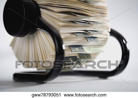 Stock Image - Close-up of a rotary card file. Fotosearch
