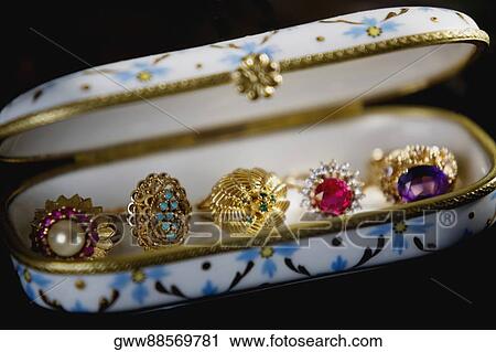 Close-up of rings in a jewelry box View Large Photo Image Stock Image - Close-up of rings in a jewelry box. Fotosearch
