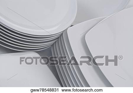 Close-up of stacks of plates View Large Photo Image Stock Image - Close-up of stacks of plates. Fotosearch