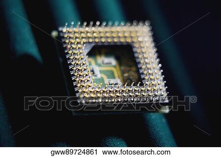Stock Image - High angle view of a computer chip. Fotosearch