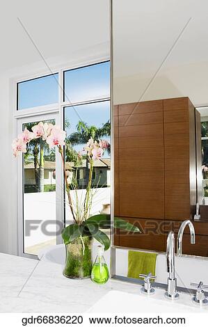 Bathroom sink with a mirror View Large Photo Image Stock Image - Bathroom sink with a mirror. Fotosearch