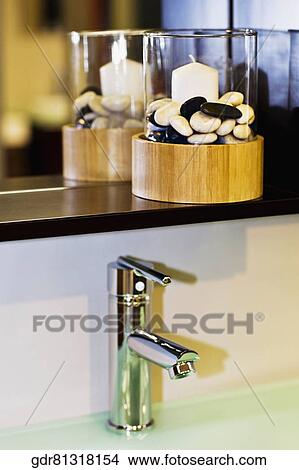 Candles on a bathroom sink View Large Photo Image Picture - Candles on a bathroom sink. Fotosearch