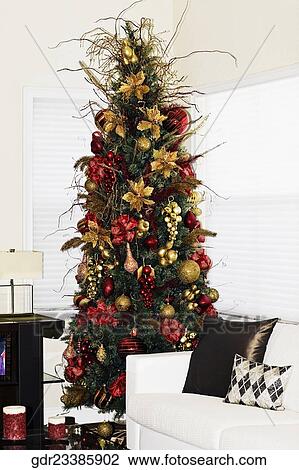 Christmas tree in a living room View Large Photo Image Stock Image - Christmas tree in a living room. Fotosearch